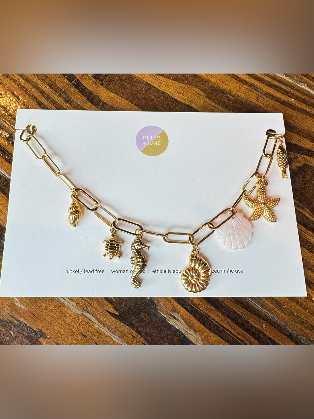 Gold Seashell & Ocean Charm Link Necklace